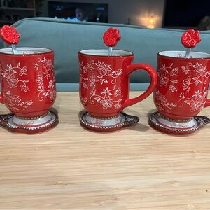 ❤️ Temptations by Tara Floral Lace Mug Set (3 Mugs + Saucers + Spoons) ❤️